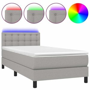 vidaXL világosszürke szövet rugós és LED-es ágy matraccal 90x190 cm kép