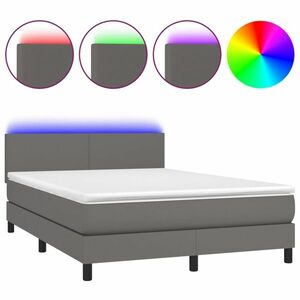 vidaXL szürke műbőr rugós ágy matraccal és LED-del 140x190 cm kép