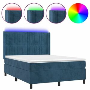 vidaXL sötétkék bársony rugós és LED-es ágy matraccal 140x190 cm kép