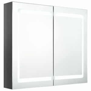 vidaXL fényes szürke LED-es tükrös fürdőszobaszekrény 80 x 12 x 68 cm kép