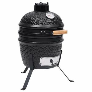 vidaXL fekete kerámia 2 az 1-ben Kamado grillsütő füstölővel 56 cm kép