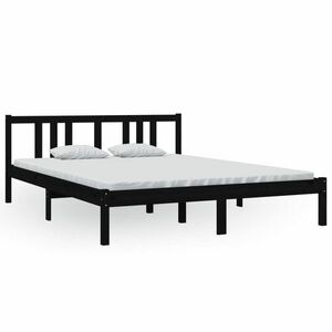 vidaXL King Size fekete tömör fa ágykeret 150 x 200 cm kép