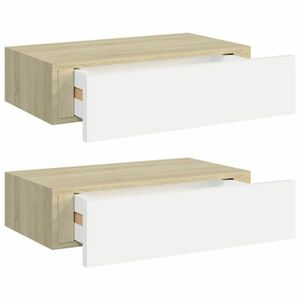 vidaXL 2 db tölgyszínű és fehér MDF fiókos fali polc 40 x 23, 5 x 10 cm kép