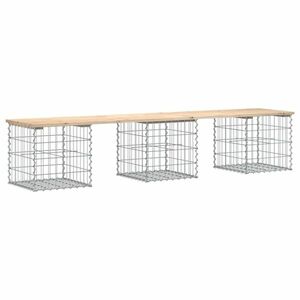 vidaXL tömör fenyőfa gabion kerti pad 203x44x42 cm kép