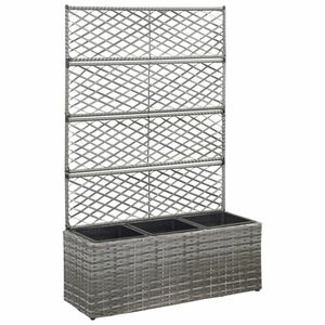 vidaXL szürke rácsos polyrattan magaságyás 3 kaspóval 83 x 30 x 130 cm kép