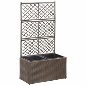 vidaXL barna rácsos polyrattan magaságyás 2 kaspóval 58 x 30 x 107 cm kép