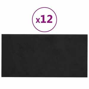 vidaXL 12 db fekete bársony fali panel 30 x 15 cm 0, 54 m² kép