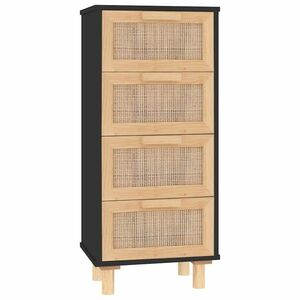 vidaXL fekete tömör fenyő/természetes rattan tálalószekrény 40x30x90cm kép