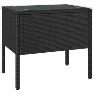 vidaXL fekete polyrattan és edzett üveg kisasztal 53 x 37 x 48 cm kép