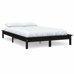 vidaXL Super King Size fekete tömör fenyőfa ágykeret 180 x 200 cm kép