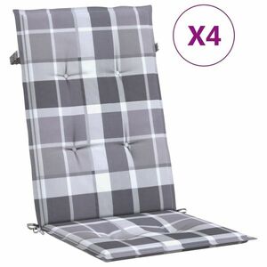 vidaXL 4 db szürke kockás szövet magas háttámlájú székpárna 120x50x3cm kép