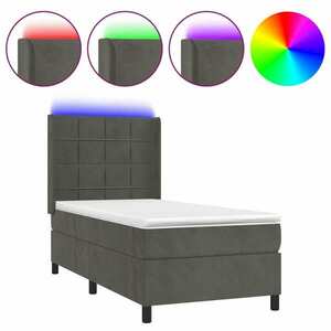 vidaXL sötétszürke bársony rugós és LED-es ágy matraccal 90x190 cm kép