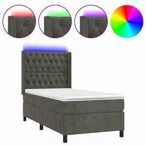 vidaXL sötétszürke bársony rugós és LED-es ágy matraccal 90x190 cm kép