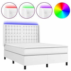 vidaXL fehér műbőr rugós ágy matraccal és LED-del 140x190 cm kép