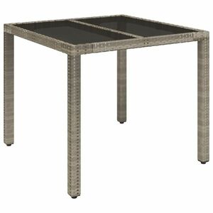 vidaXL szürke polyrattan üveglapos kerti asztal 90 x 90 x 75 cm kép