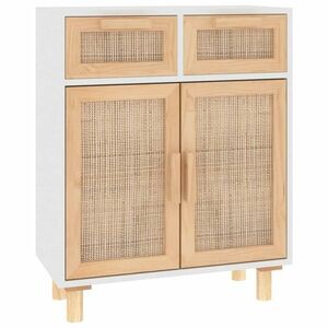 vidaXL fehér tömör fenyő/természetes rattan tálalószekrény 60x30x75 cm kép