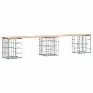 vidaXL tömör fenyőfa gabion kerti pad 203x31x42 cm kép