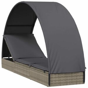 vidaXL szürke polyrattan napágy kerek tetővel 211 x 57 x 140 cm kép