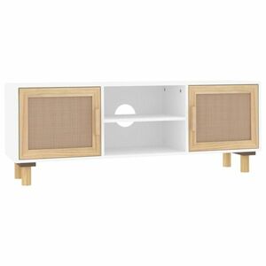 vidaXL fehér fenyőfa és természetes rattan TV-szekrény 105x30x40 cm kép