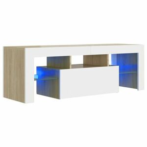 vidaXL fehér és tölgyszínű TV-szekrény LED-lámpákkal 120 x 35 x 40 cm kép