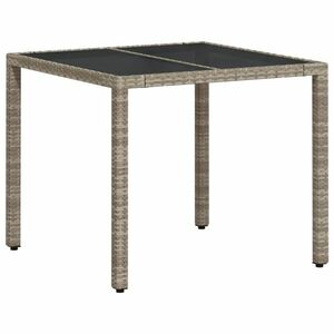 vidaXL világosszürke polyrattan üveglapos kerti asztal 90 x 90 x 75 cm kép