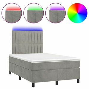 vidaXL világosszürke bársony rugós és LED-es ágy matraccal 120x190 cm kép