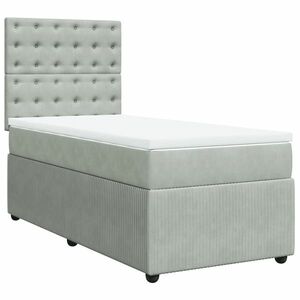 vidaXL világosszürke bársony rugós ágy matraccal 90 x 200 cm kép