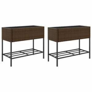 vidaXL 2 db barna polyrattan kerti ültetőláda polccal 90 x 40 x 75 cm kép