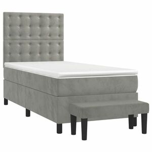 vidaXL világosszürke bársony rugós ágy matraccal 90 x 200 cm kép