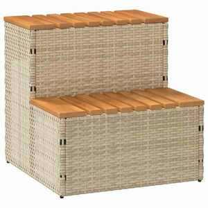 vidaXL pezsgőfürdő lépcső bézs 50x50x50, 5cm polyrattan és akácfa kép