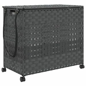 vidaXL szürke rattan szennyeskosár kerekekkel 66x35x60 cm kép