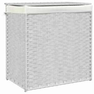 vidaXL fehér polyrattan szennyeskosár 2 rekesszel 53x33x57 cm kép