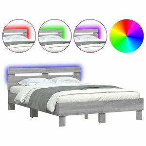 vidaXL szürke sonoma színű ágykeret fejtámlával és LED-del 135x190 cm kép