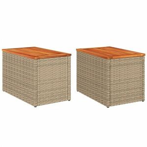 vidaXL 2 db bézs polyrattan és tömör fa kerti kisasztal 55x34x37 cm kép