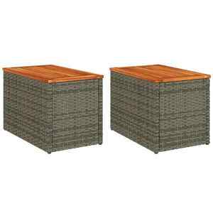 vidaXL 2 db szürke polyrattan és tömör fa kerti kisasztal 55x34x37 cm kép