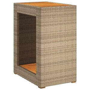 vidaXL bézs polyrattan kerti kisasztal fa asztallappal 60x40x75 cm kép