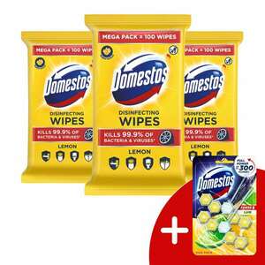 Domestos Higiénikus Törlőkendő Lemon 3x100db + Ajándék Domestos D... kép