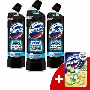 Domestos Zéró WC Vízkőoldó 3x750ml Blue + Ajándék Domestos WC rúd kép