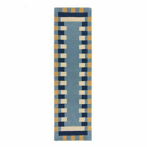 Kék kézi szövésű gyapjú futószőnyeg 60x230 cm Kai Wool Border – Flair Rugs kép