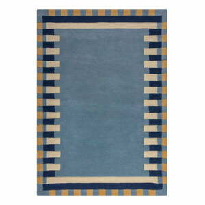 Kék kézi szövésű gyapjú szőnyeg 120x170 cm Kai Wool Border – Flair Rugs kép