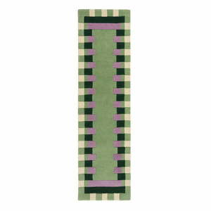 Zöld-lila kézi szövésű gyapjú futószőnyeg 60x230 cm Kai Wool Border – Flair Rugs kép