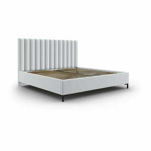 Világosszürke kárpitozott ágyneműtartós franciaágy ágyráccsal 200x200 cm Casey – Mazzini Beds kép