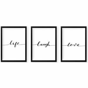 Kép szett 3 db-os 24x29 cm Life Laugh Love – Vavien Artwork kép