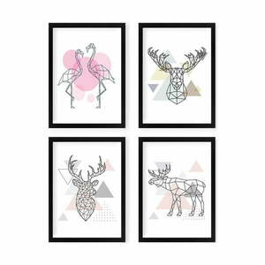 Kép szett 4 db-os 24x29 cm Geometric Animals – Wallity kép