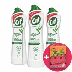 Cif Súrolókrém Original 3x500ml + Ajándék Scrub Mommy Szivacs kép