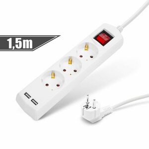 Elosztó 3-as - 3 x 1, 5 mm - 1, 5 m - 2 x USB-vel - kapcsolós kép