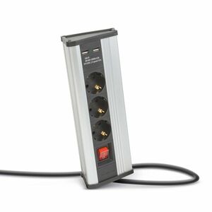 Sarokelosztó - kapcsolós - 3 x 250V, 16A - 2 x USB, 2, 1A - alumínium ház kép