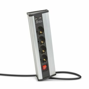 Sarokelosztó - kapcsolós - 4 x 250V, 16A - 2 x USB, 2, 1A - alumínium ház kép