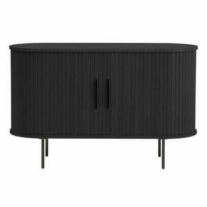 Fekete komód tolóajtóval, tölgyfa dekorral 120x76x45 cm Nola – Unique Furniture kép