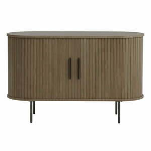 Barna komód tolóajtóval, tölgyfa dekorral 120x76x45 cm Nola – Unique Furniture kép